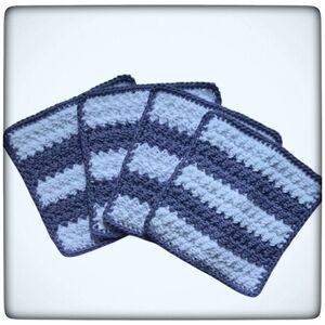 Handmade Cotton Dish Wash Cloth Set of 4-Striped Purple and White